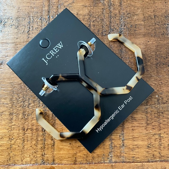 J. Crew Tortoise hoop hexagon earrings. - Picture 3 of 9